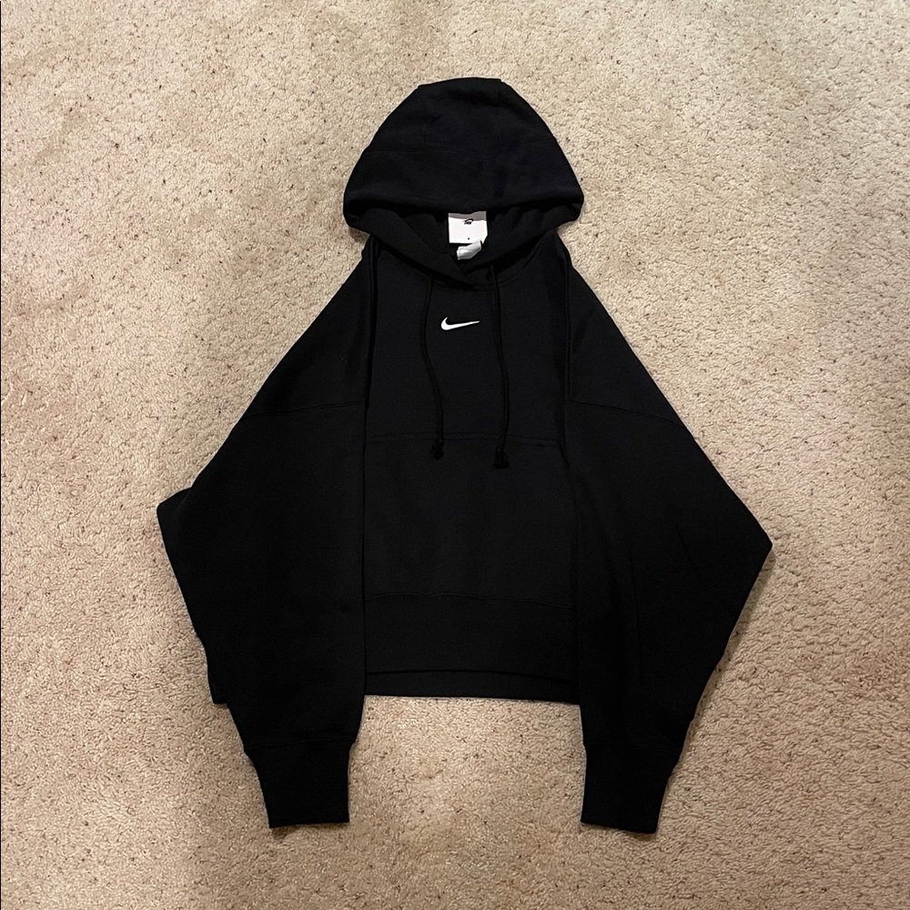 NIKE OVERSIZED WOMENS MEDIUM BLACK SWEATER WHITE SWOOSH HOODIE